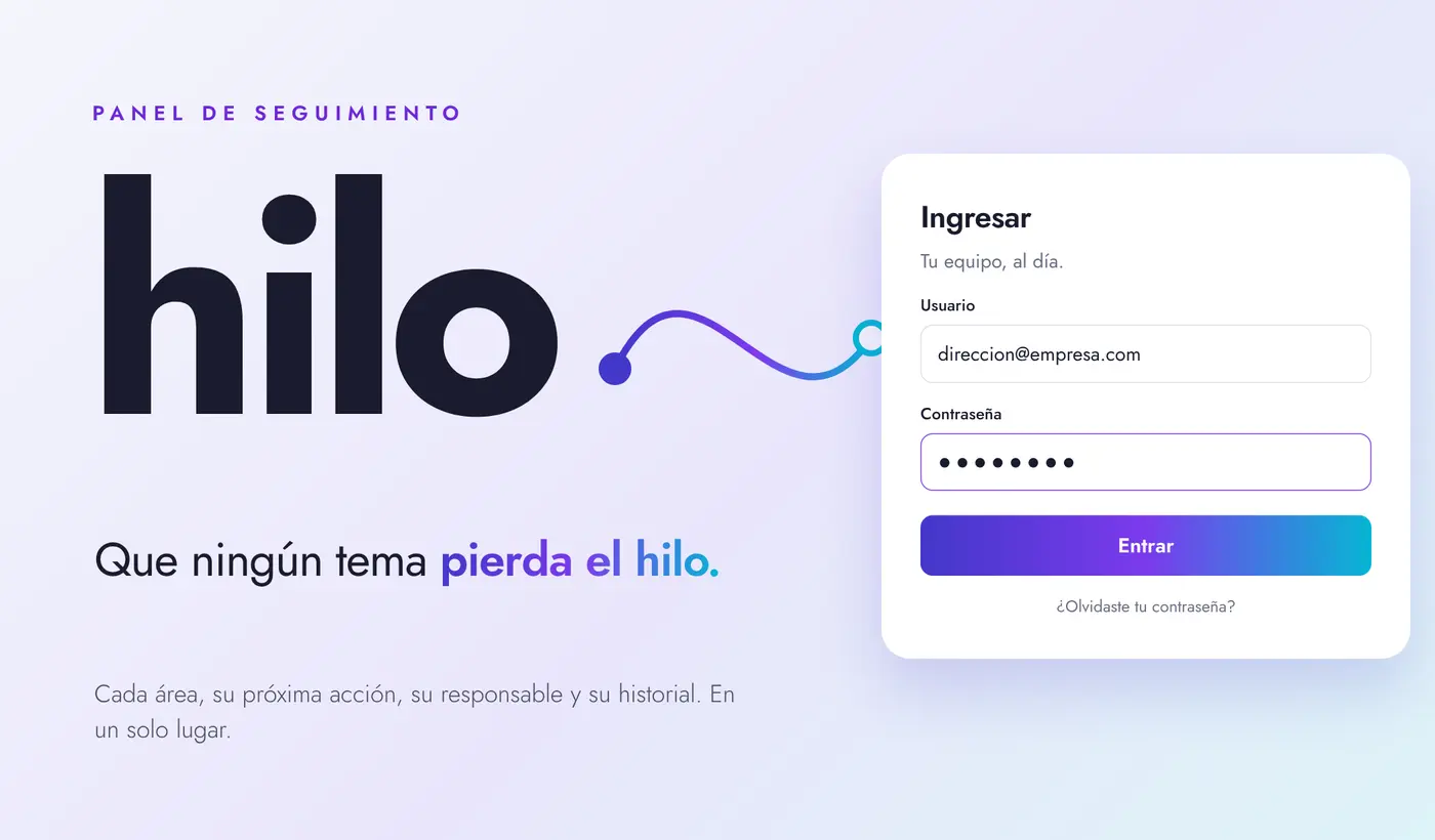 Portada de Hilo: pantalla de ingreso con usuario y contraseña