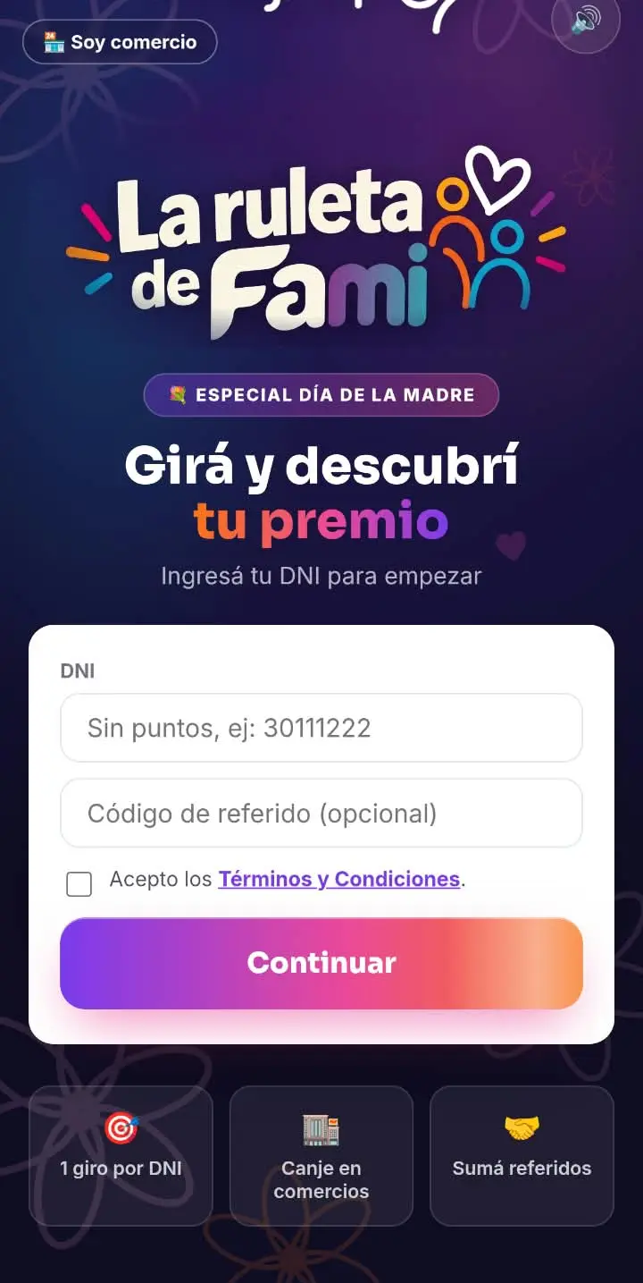 Pantalla de inicio de La ruleta de Fami